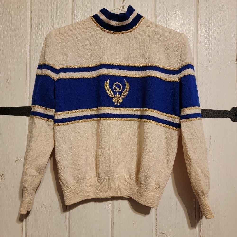St. John Vintage Sweater Nautical Turtle Neck Long Sleeve Knit Size Medium